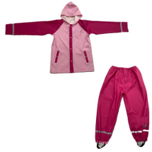 kids girl waterproof raincoat top with pant pu lightweight rainwear for children